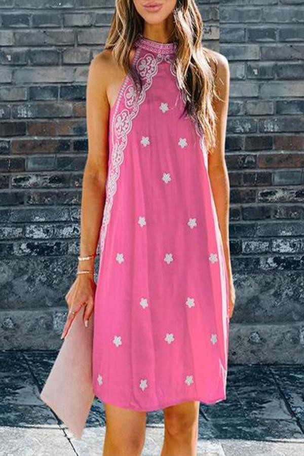Fashion Halter Neck Print Mini Dress