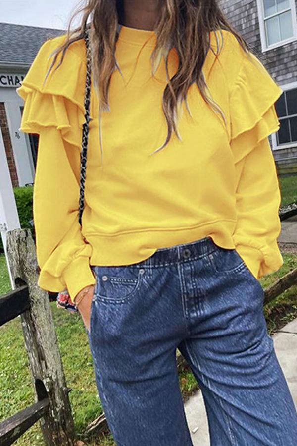 Solid Drop Shoulder Raw Seam Sweatshirt