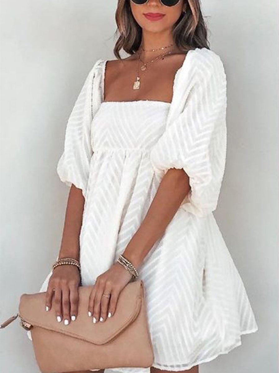 White Open Back Lantern Sleeve Dress