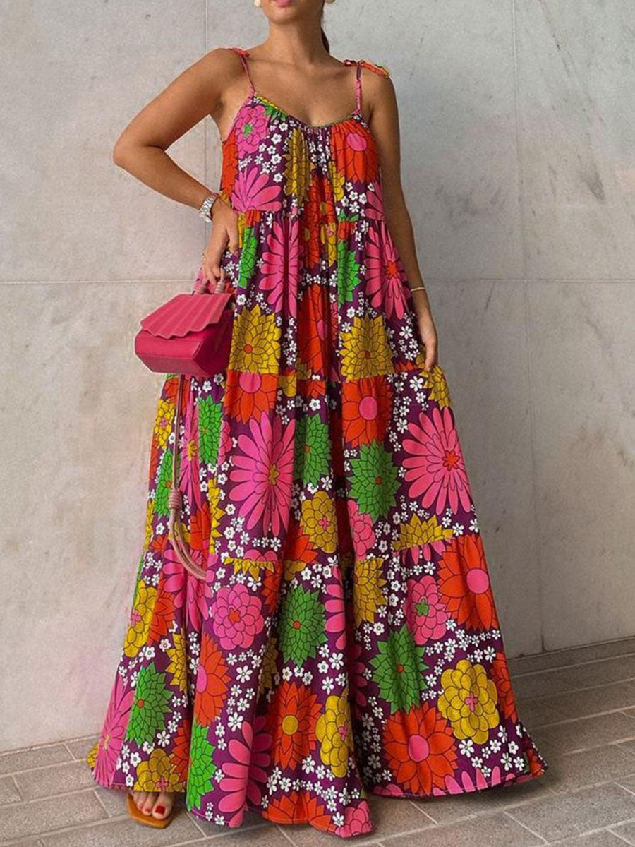 Spaghetti-Strap Floral Spaghetti A-Line Maxi Dress