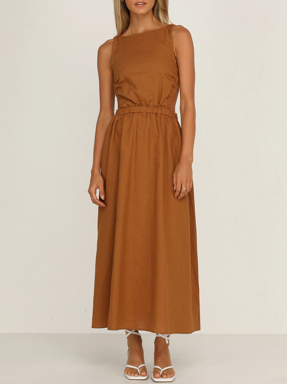 Backless Solid Color Sexy Cotton Linen Dress