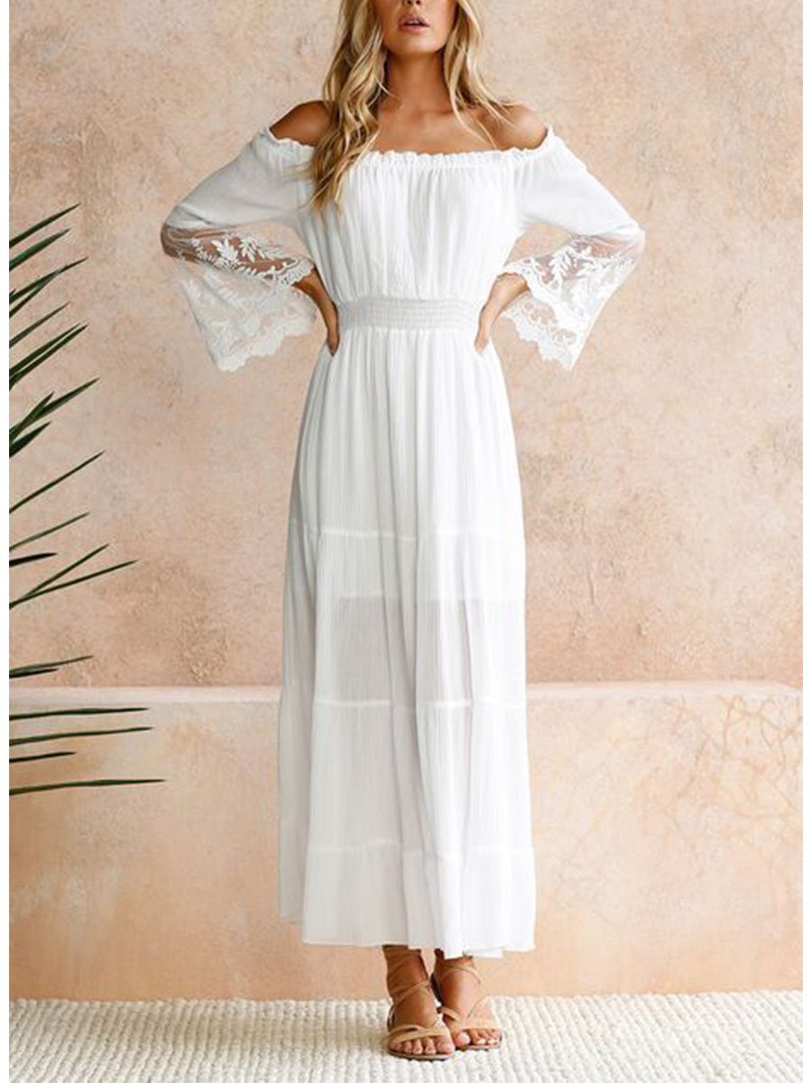 Sweet One Neck Lace Patchwork Dress
