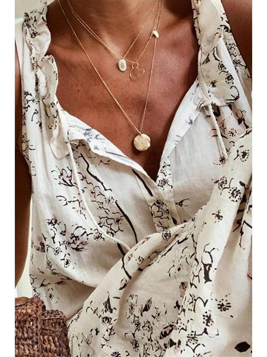 Printed V-neck Lace Sling Loose Dress