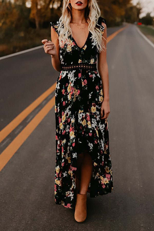Sleeveless Printed Open Back Irregular Dress