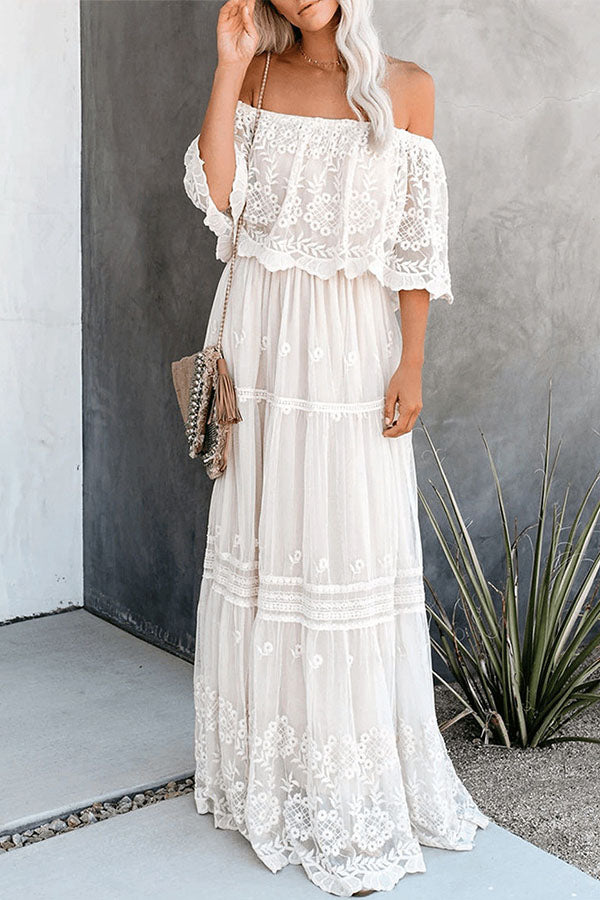 High Waist Off-shoulder Lace Dress