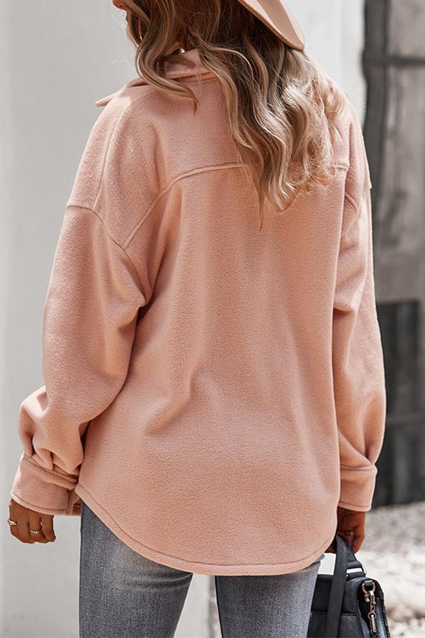 Solid Color Lapel Fleece Jacket