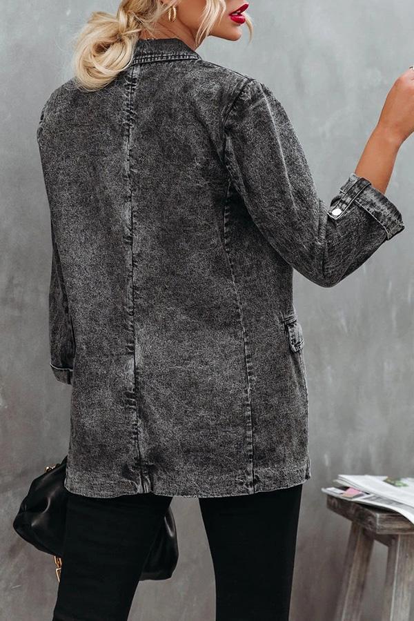 Lapel Bracelet Sleeve Washed Denim Blazer