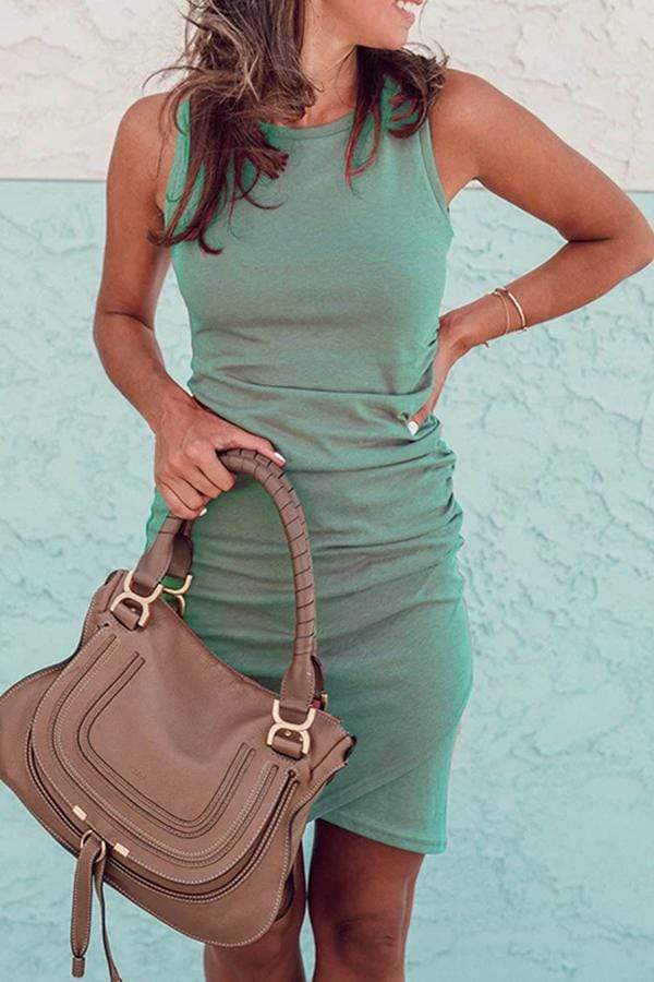 Sleeveless Solid Color Round Collar Casual Wear Mini Dress (3 Colors)