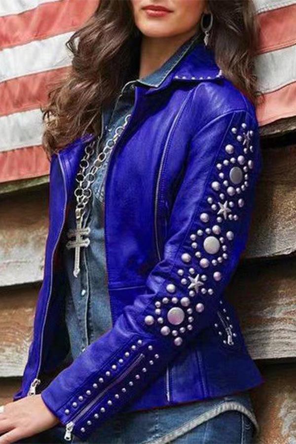 Vintage Lapel Rivet Leather Jacket