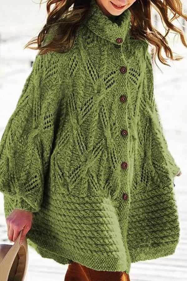 Casual High Neck Lantern Sleeve Knit Cape
