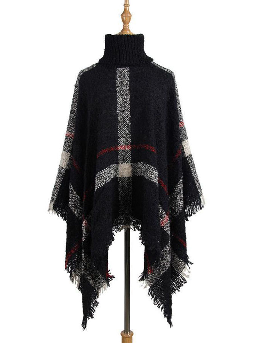 Turtle Neck Cape Shawl Loose Sweater (6 Colors)