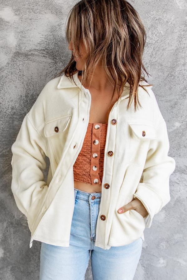 Solid Color Pocketed Patched Elbow Women Shacket