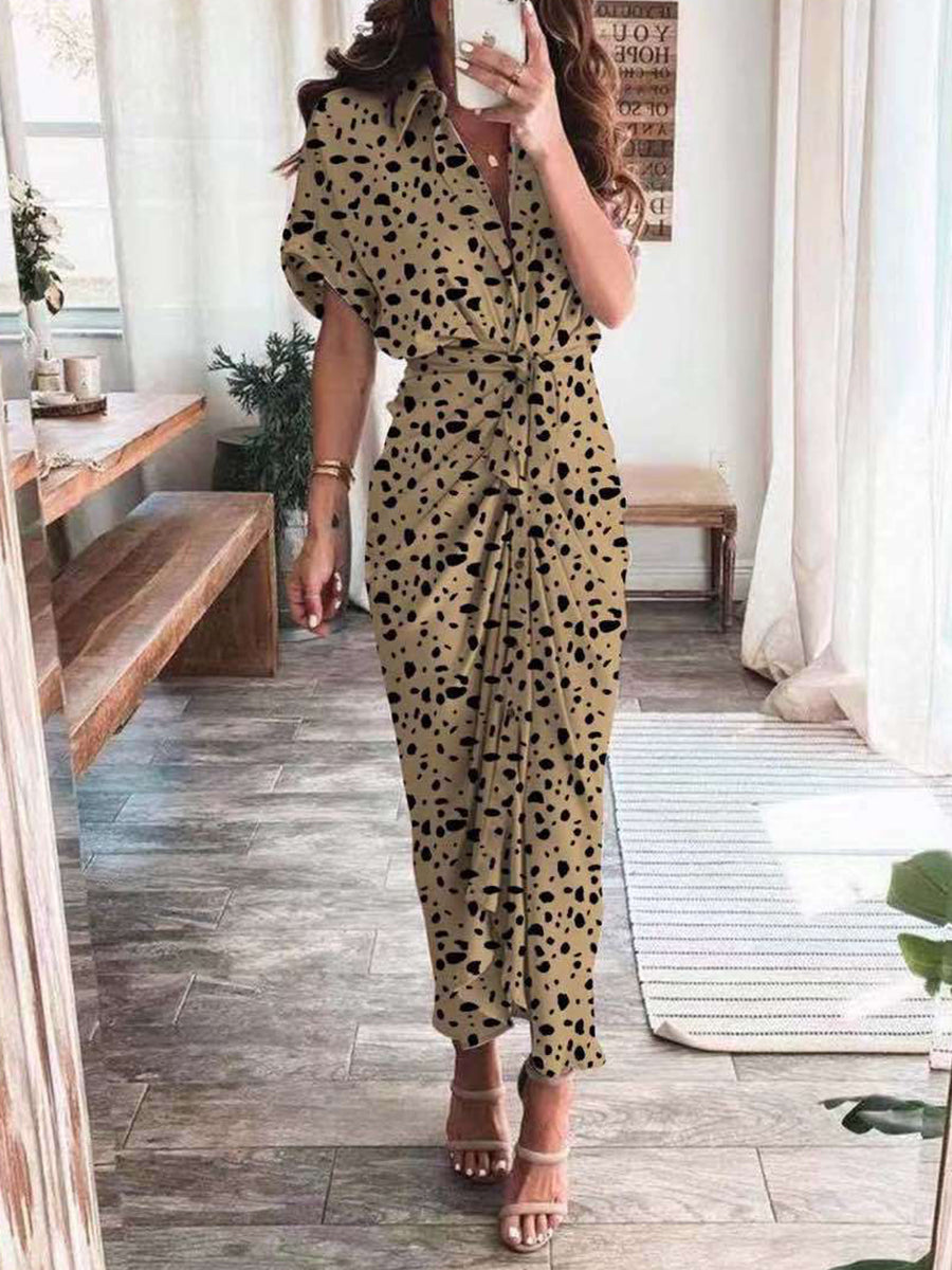 Printed V-neck Shirt Dress