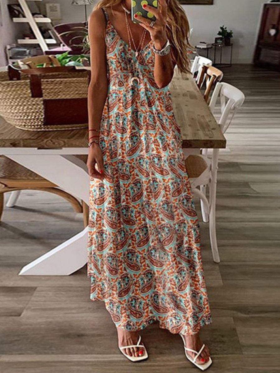 Bohemian Holiday Dress With Loose Straps