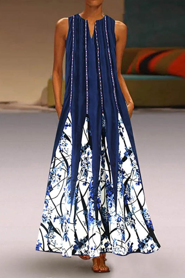Print Pockets Loose Maxi Dress