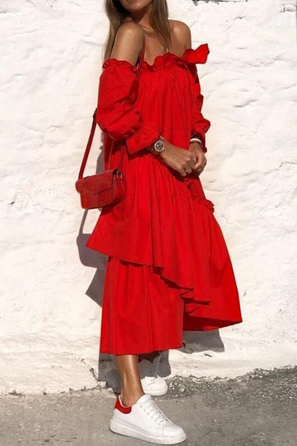 Loose Sexy Long Sleeve Ruffle Dresss