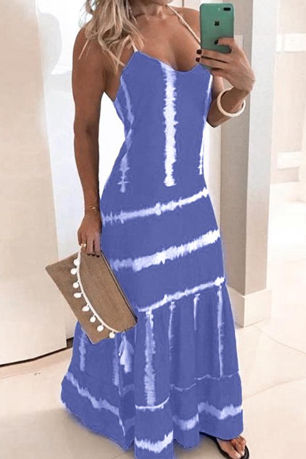 Tie Dye Print Halter Maxi Dress