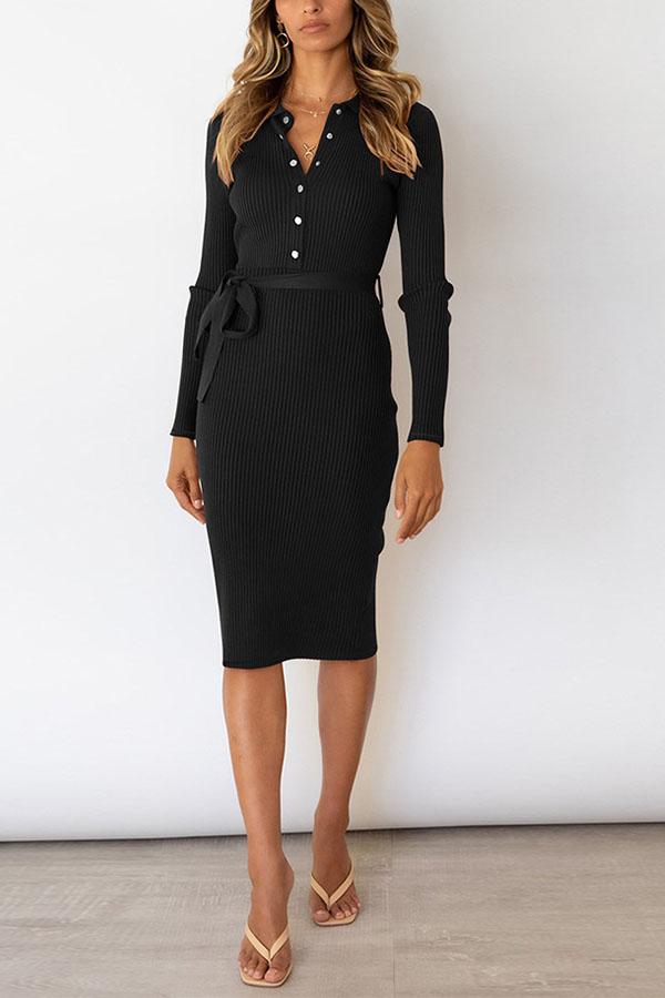 Long sleeve slim slimming mid-length pullover knitted dress