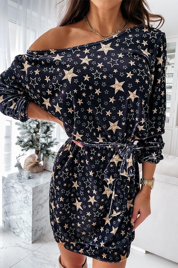 Christmas Print Star Tie Dress