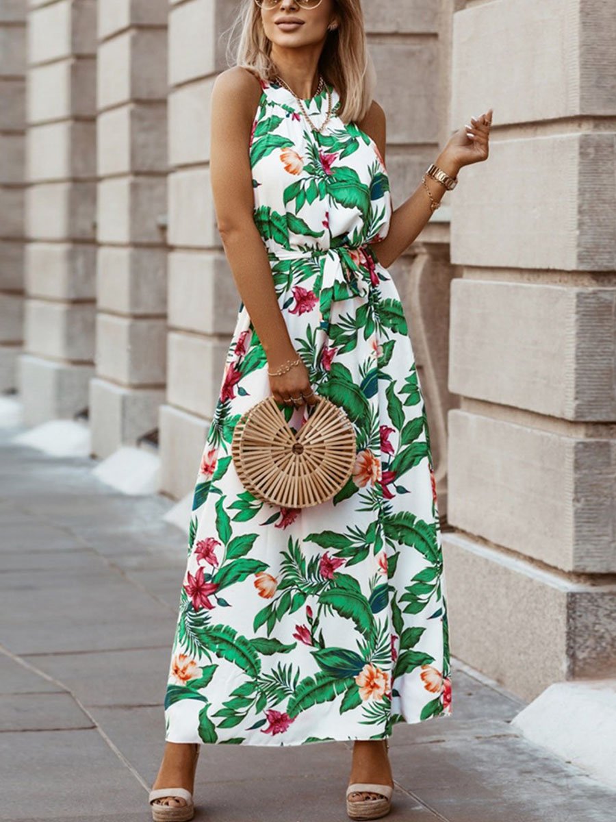 Bohemian Vintage Print Halterneck Dress