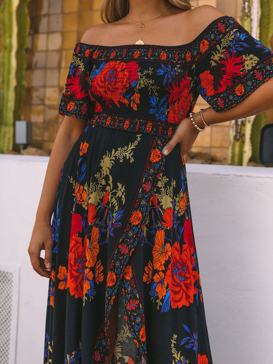 Off shoulder high and low skirt