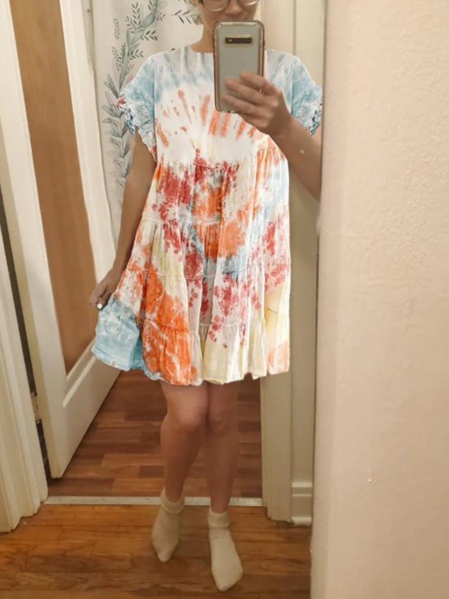 Cute Casual Summer Tie-dye Mini Dress
