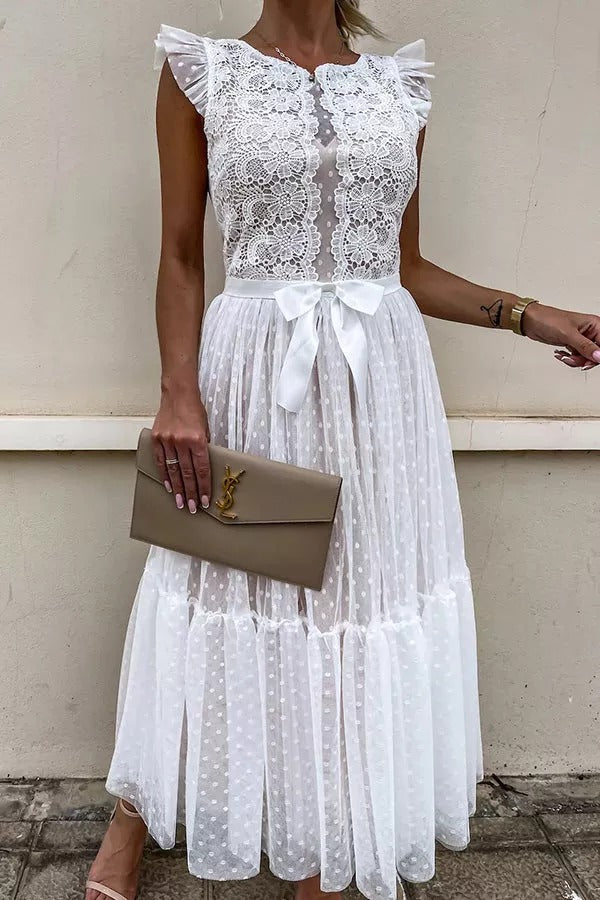 All The Romance Bow Tie Lace Midi Dress