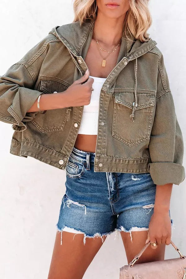 Let's Do This Cotton Blend Pocketed Hooded Jacket
