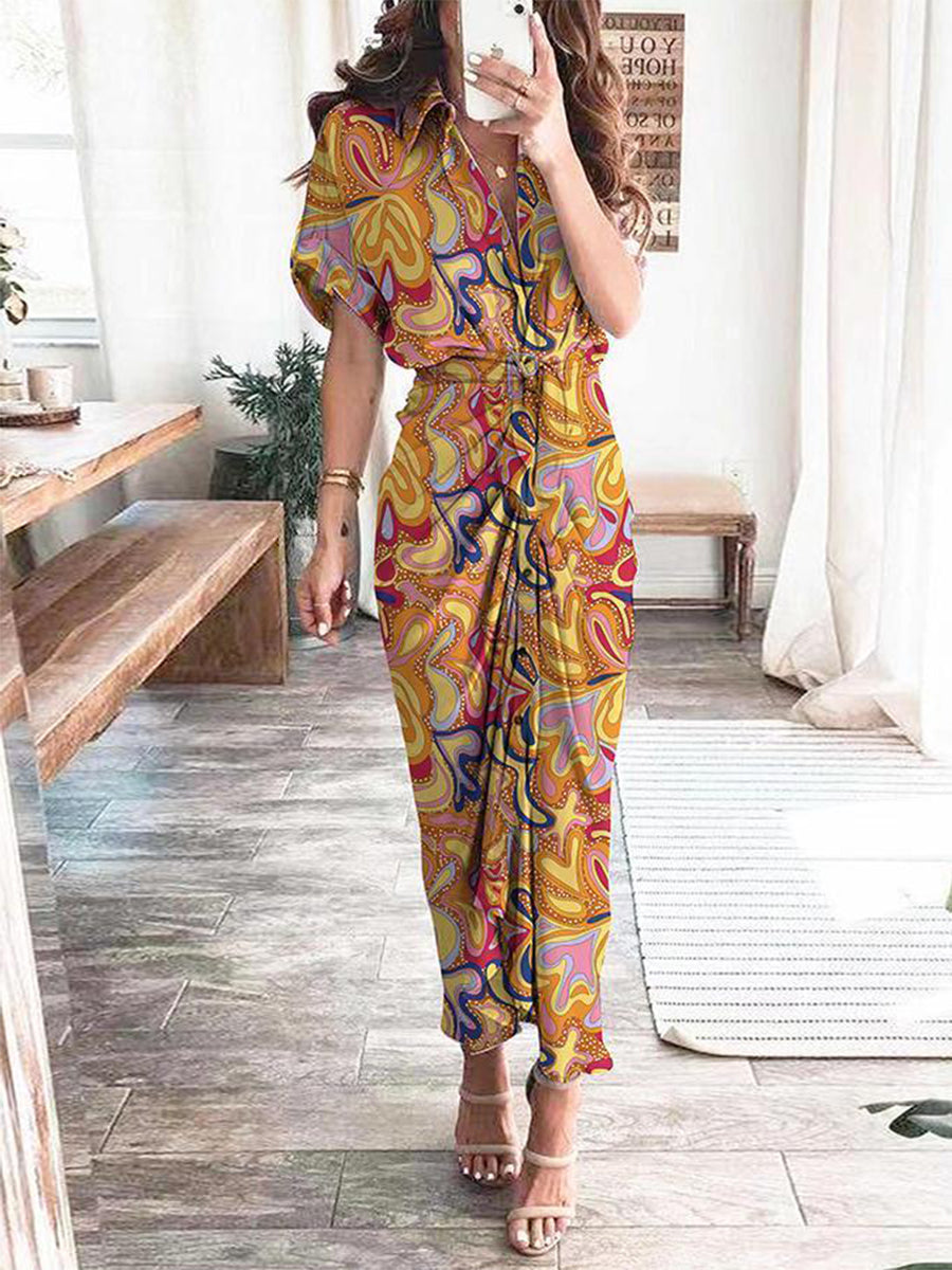 Printed V-neck Shirt Dress
