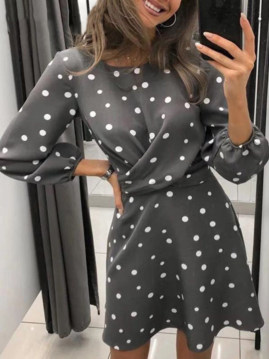 Fashion Polka Dot Print Long Sleeve Dress