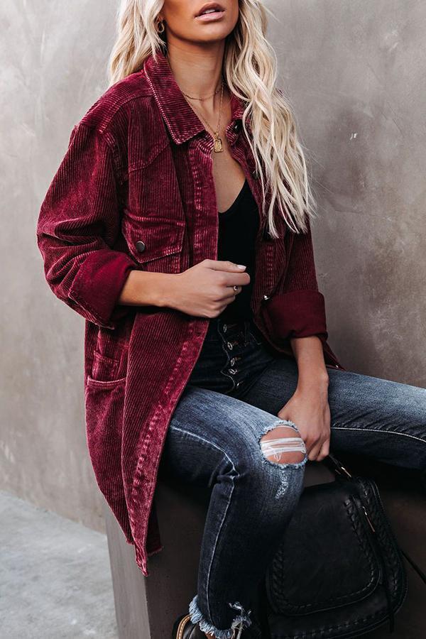 Cotton Pocketed Corduroy Shacket Coats