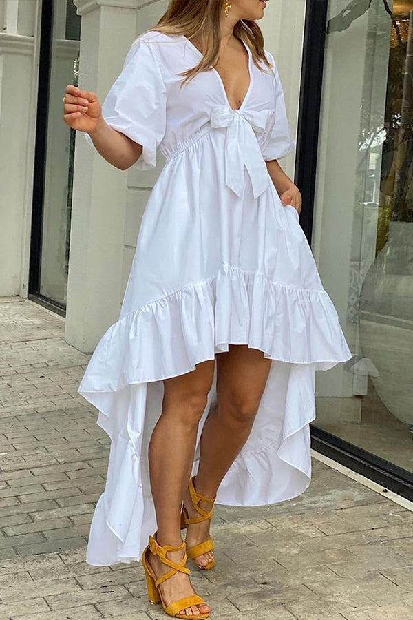 Casual V-neck Bow Cake Dress