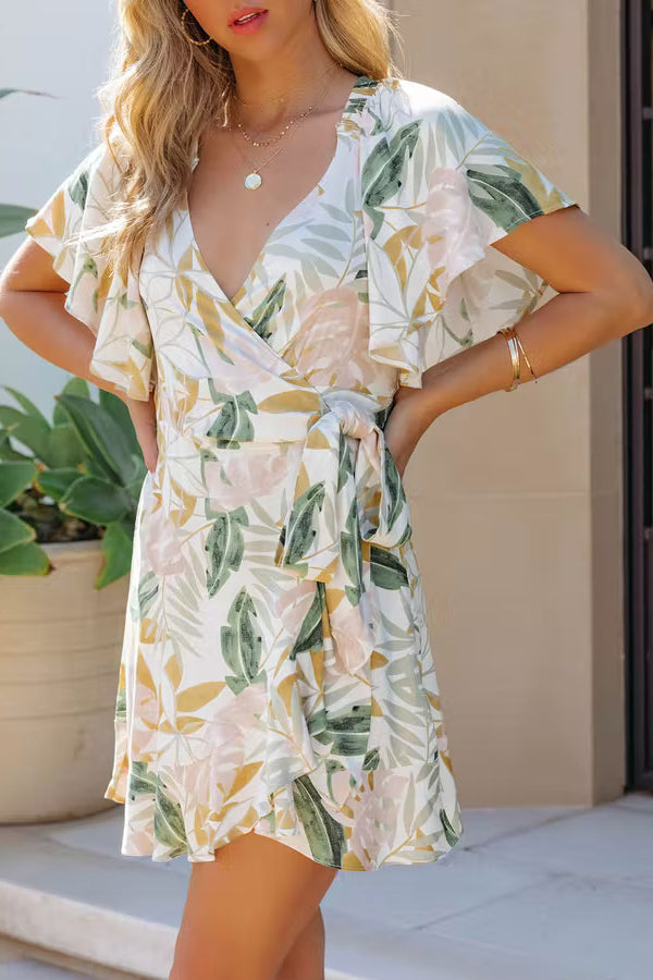 Floral Print One Piece Tie Mini Dress