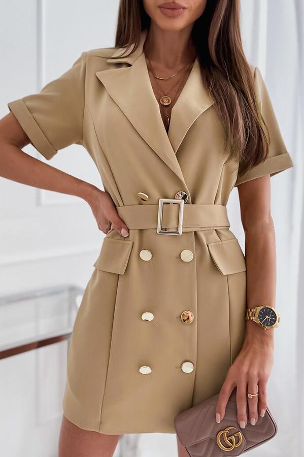 Solid Color Short Sleeve V-neck Mini Dress