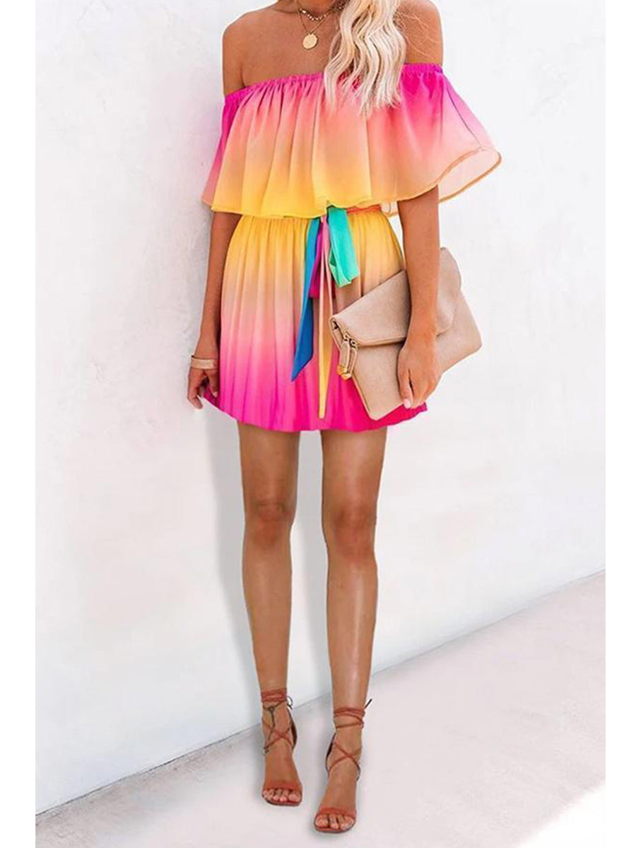 Off Shoulder Print Mini Dress