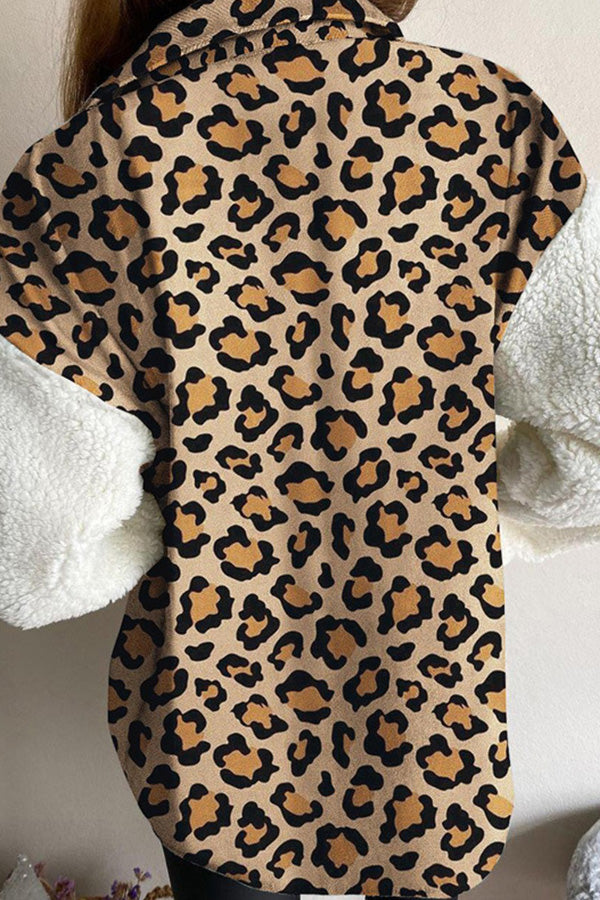 Animal Print Long Sleeve Plush Coat