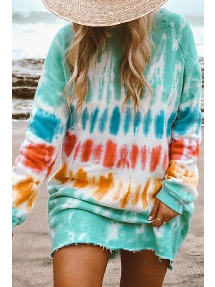 Tie-dye Long Sleeve Loose Mini Dress (4 Colors)