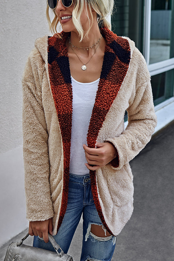 Checked Double-sided Plush Cardigan