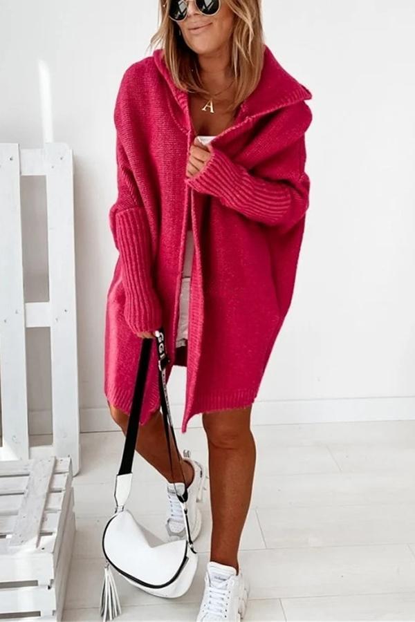 Solid Hooded Casual Cardigan
