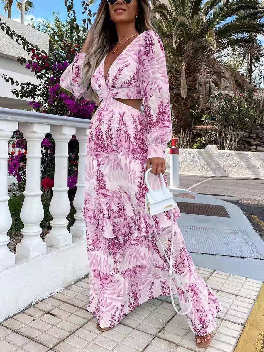 Elegant Bohemian Print Knotted Dress