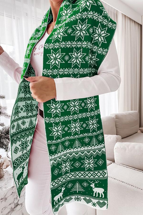 Christmas Elk Snowflake Jacquard Double Knit Scarf