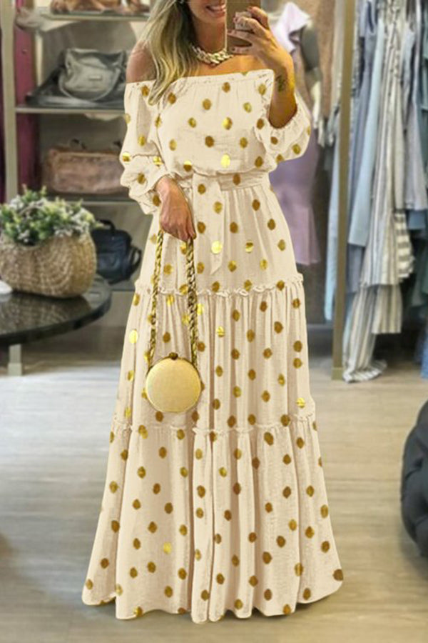 Fashion Printed Boho Dot Puff Sleeve Women's Long Dress