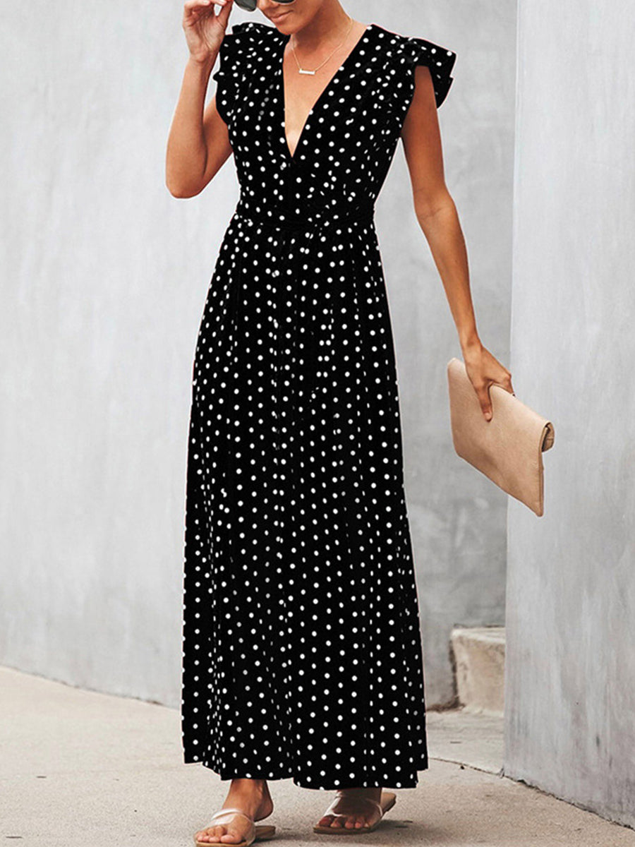 V-neck Ruffle Sleeve Wrap Maxi Dress