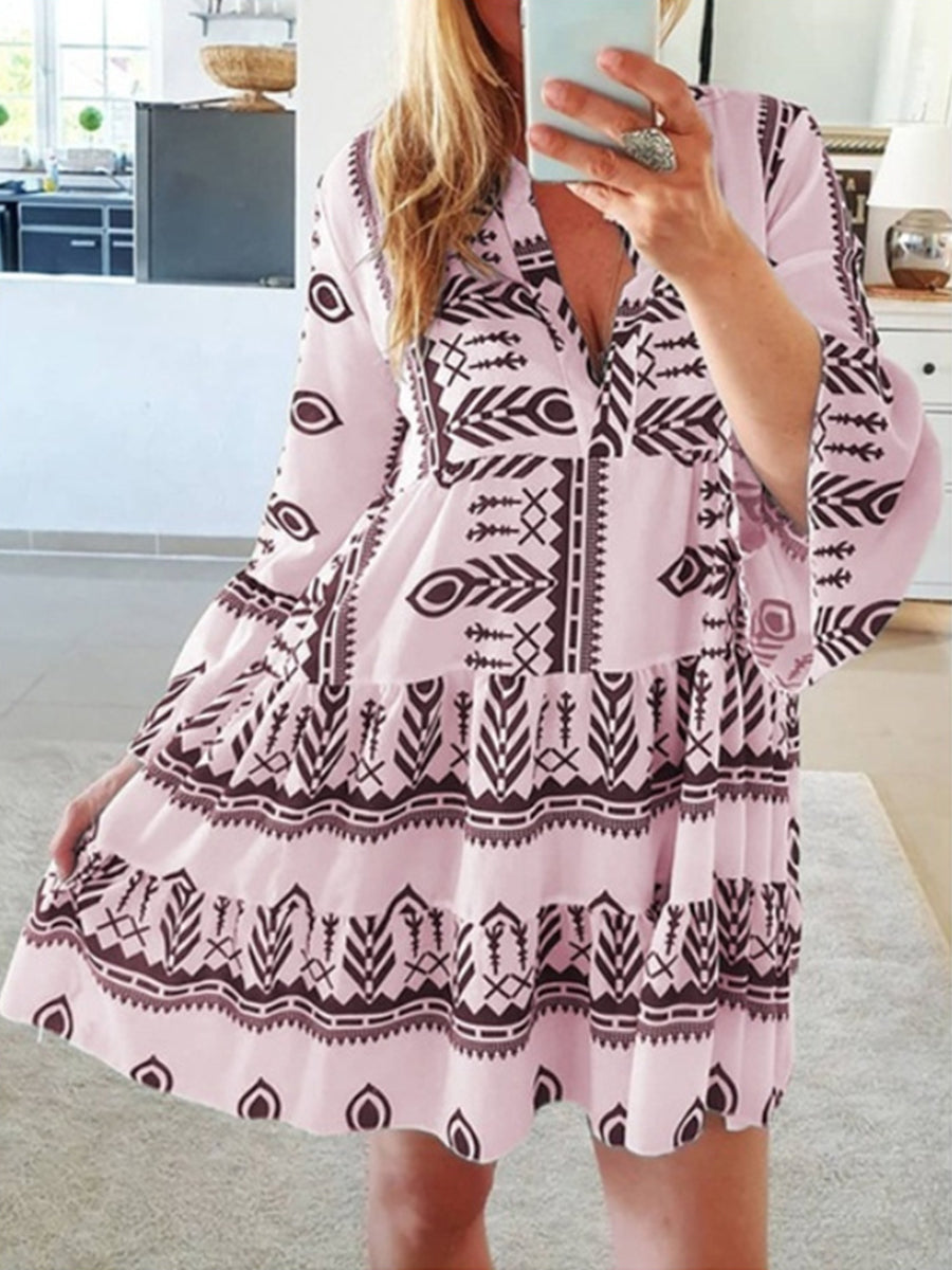 Printed Flared Sleeve Mini Dress