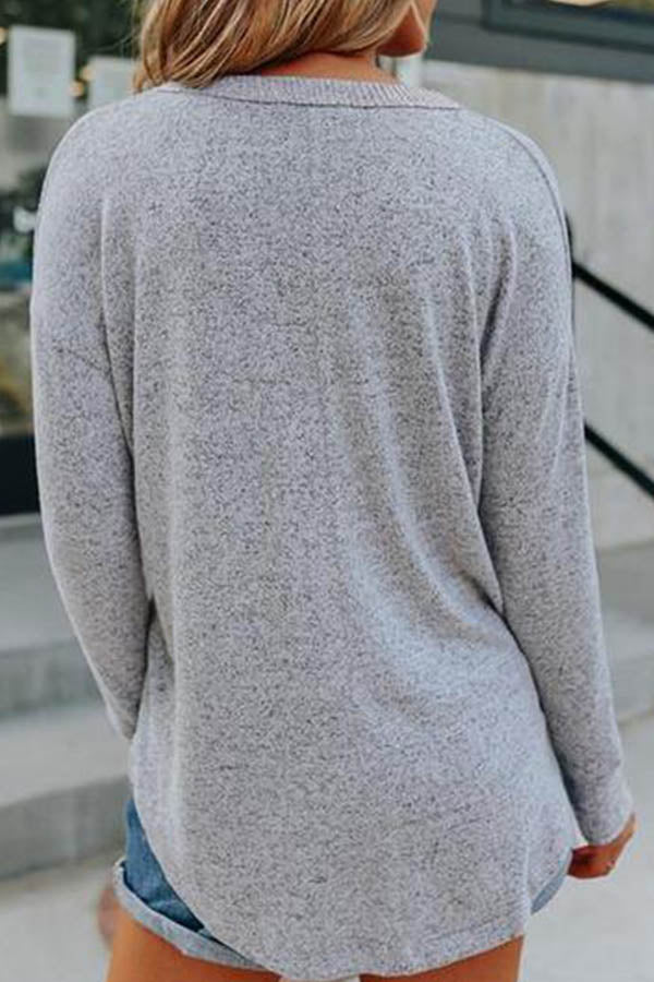 V-Neck Buttoned Knitted Henley Top
