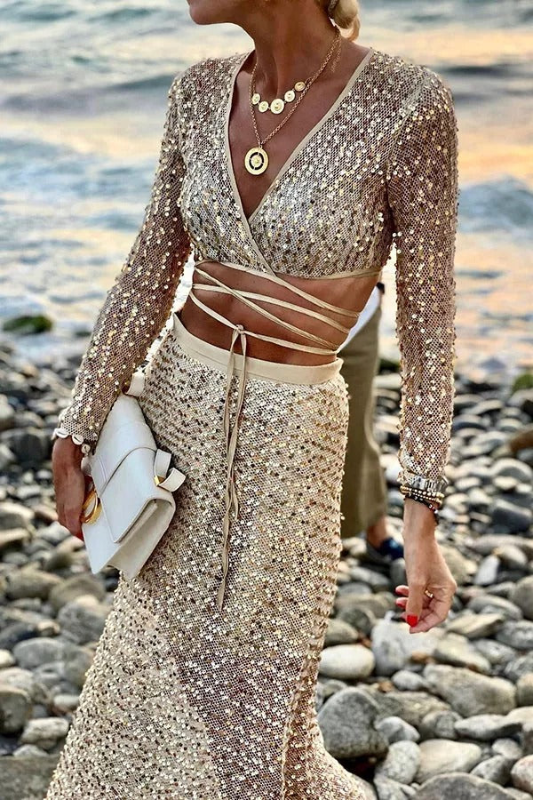 Mykonian Evenings Lace-up Sequins Dress Suits