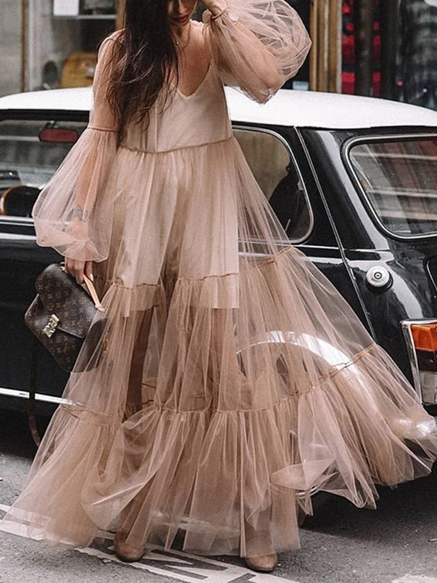 Casual Sexy Deep V Neck Grenadine Maxi Dresses