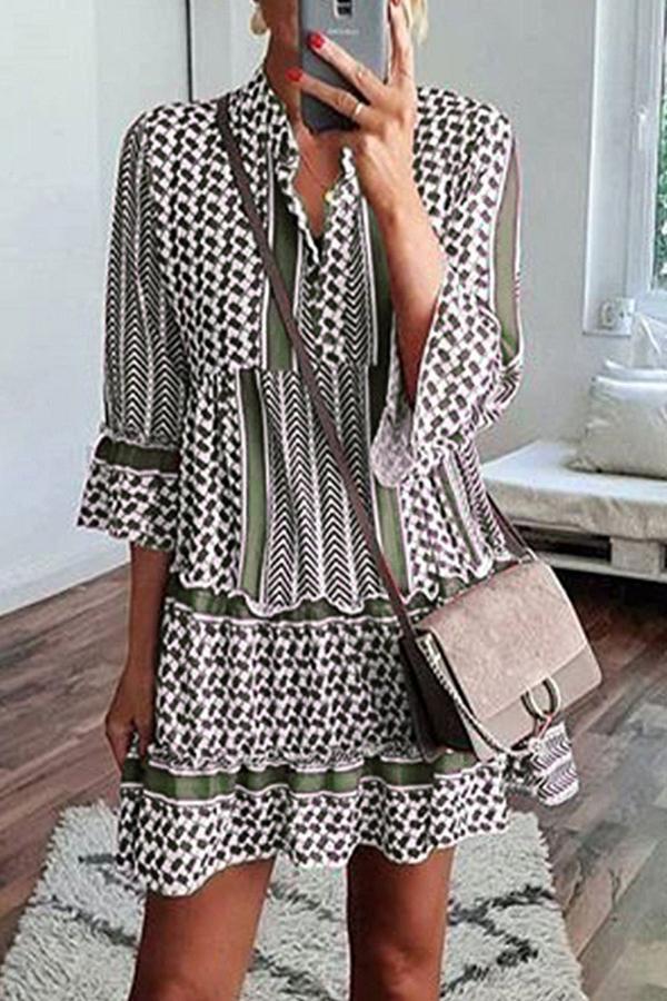 Casual Tribal Printed Ruffled Dress