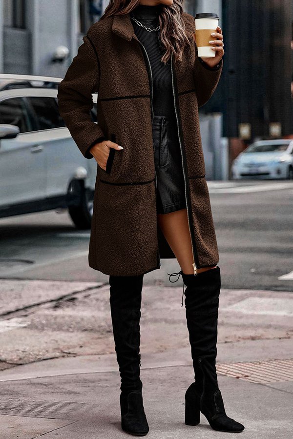 Synthetic Leather Joint Teddy Jacket