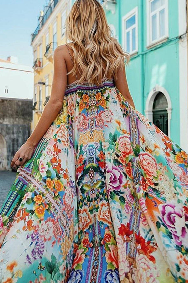 Floral Spaghetti Boho Maxi Dress